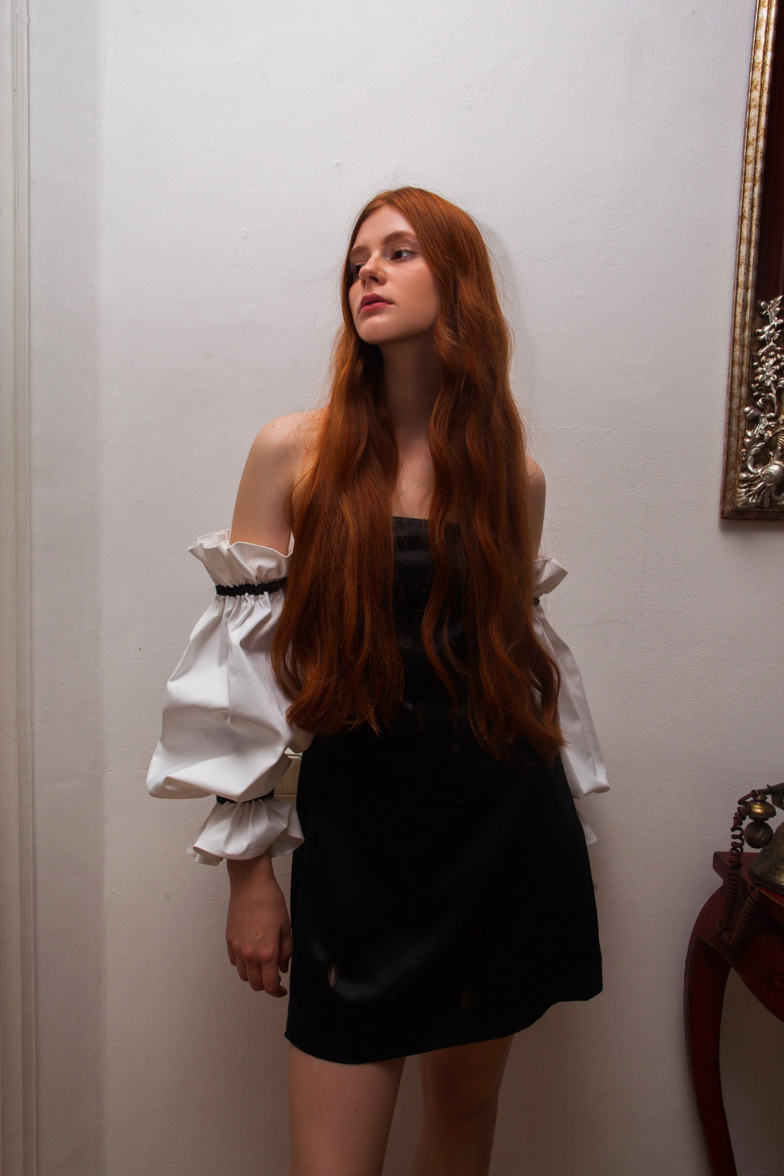 Black Mini Dress with Puffy Sleeves  NoMAD by Mira Artelier