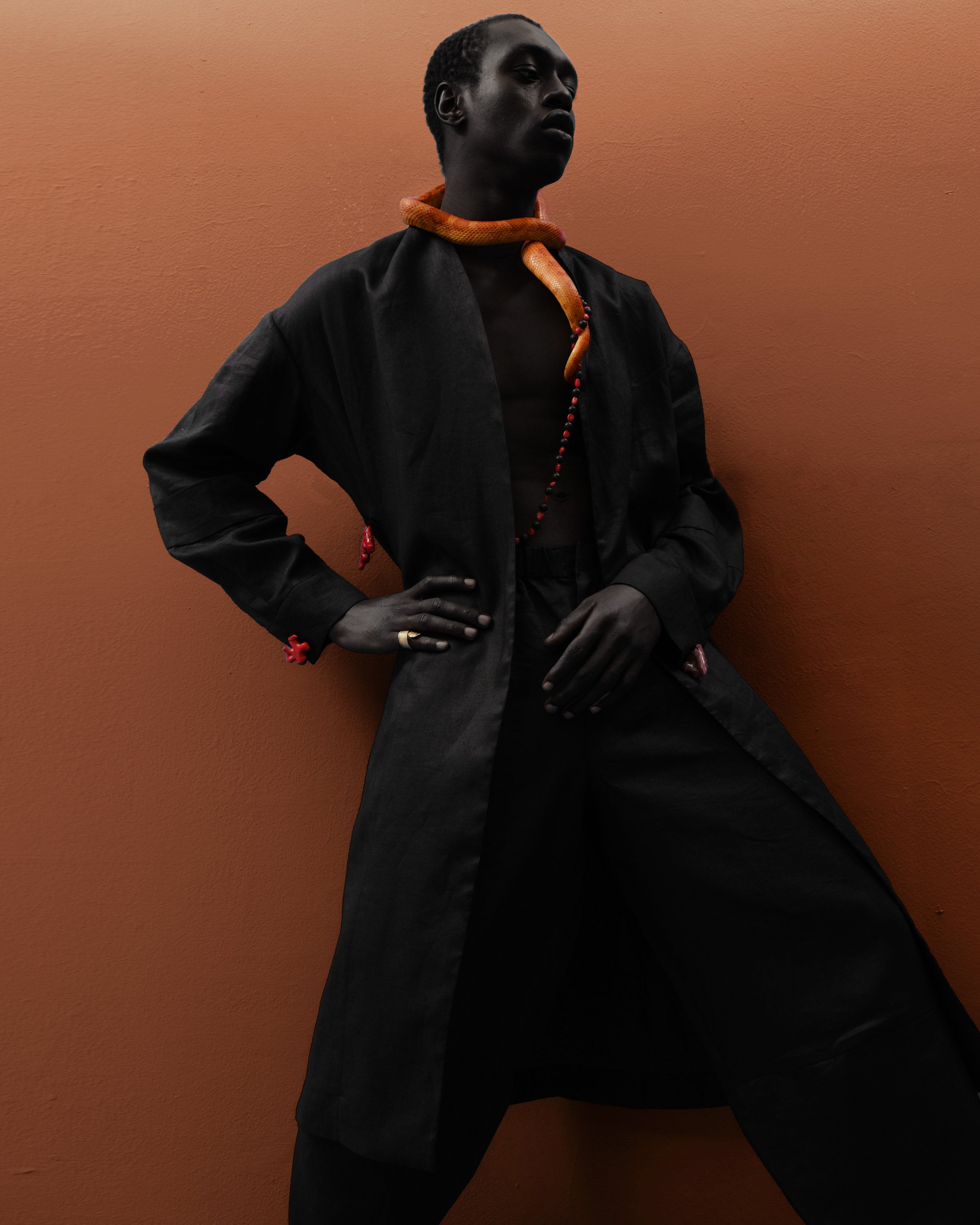 Black Linen Suit with Corals