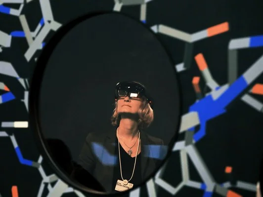 Microsoft won a contract to develop its HoloLens augmented-reality headset, shown here, for the US Army. JASON ALDEN/BLOOMBERG/GETTY IMAGES