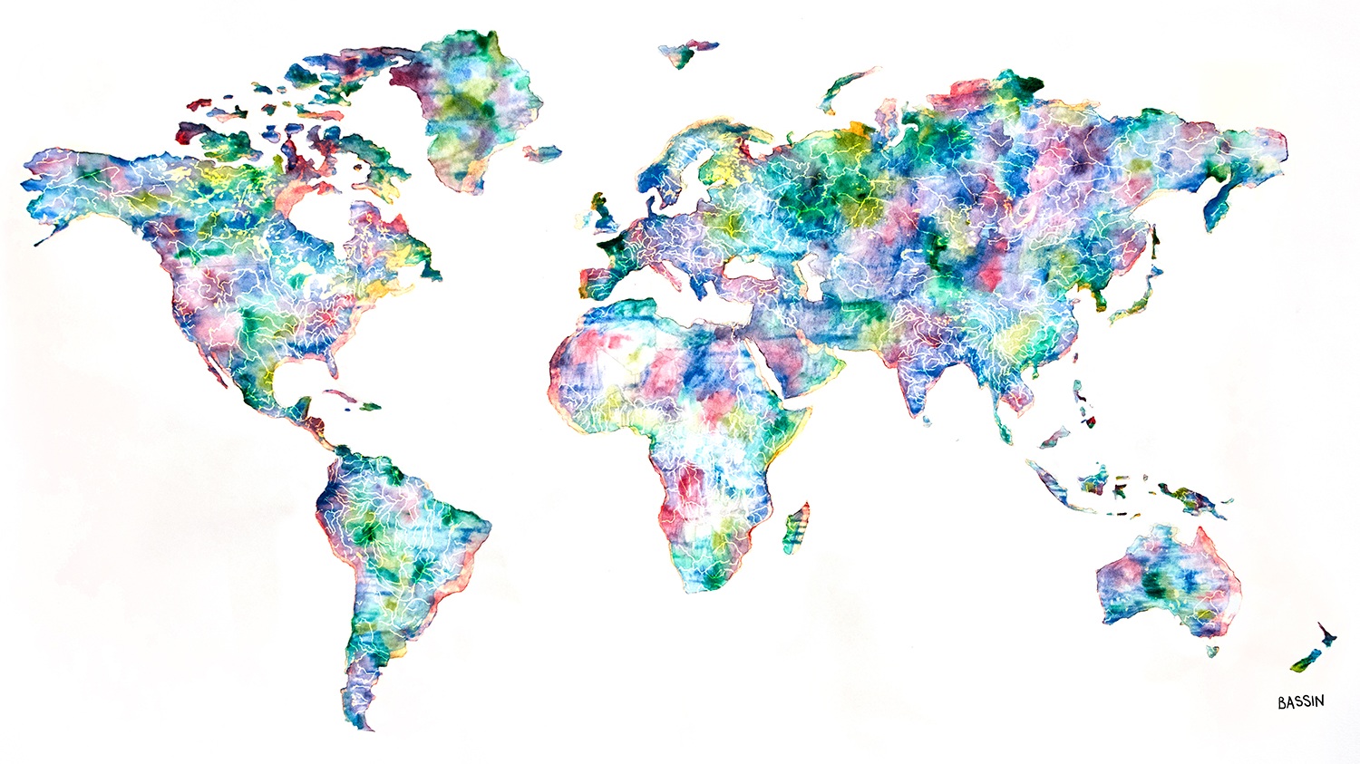 River Systems on Earth Tone Color World Map