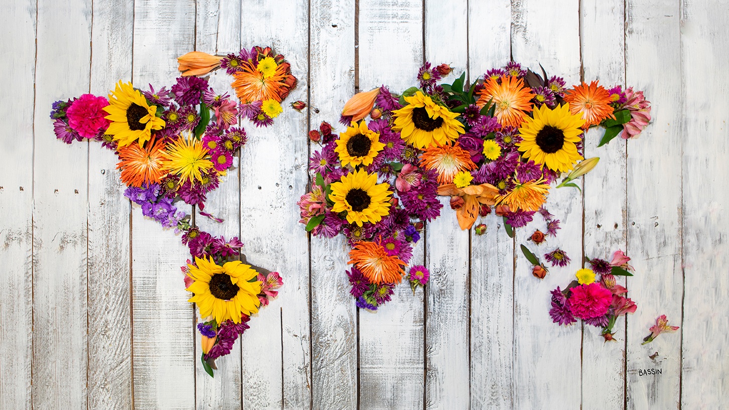 French Floral Bouquet World Map