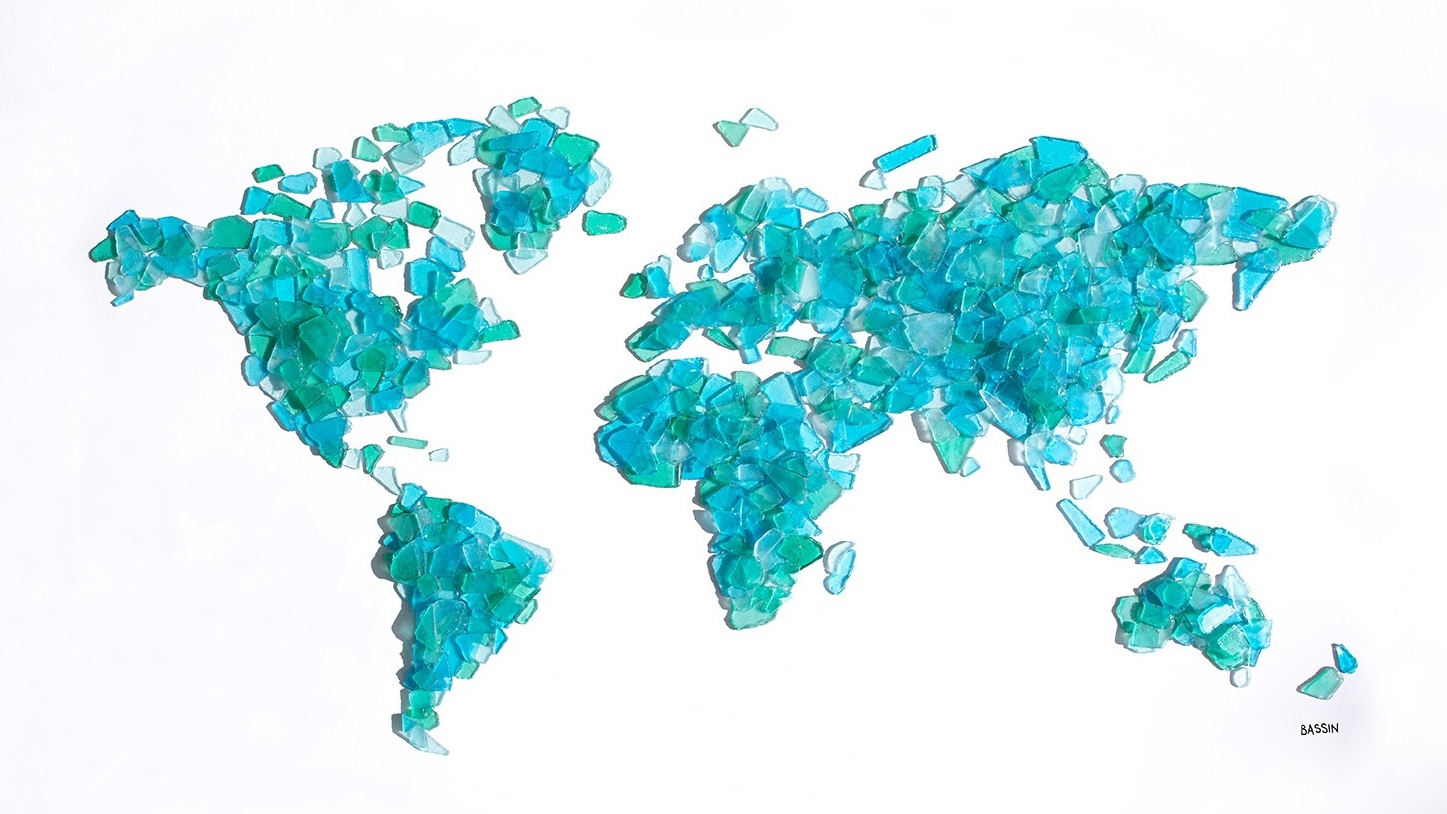 Topographic Sea Glass World Map