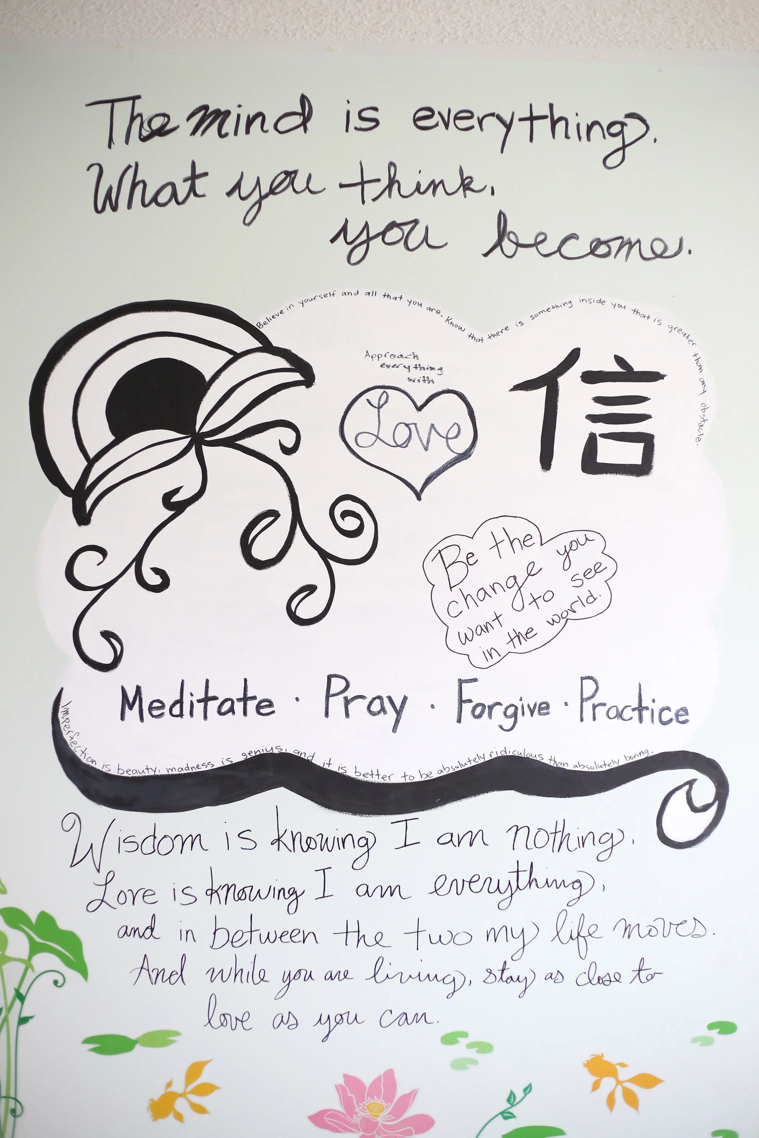 Joanna painted this mural on her bedroom wall some years ago — a visual representation of her genuine personality.