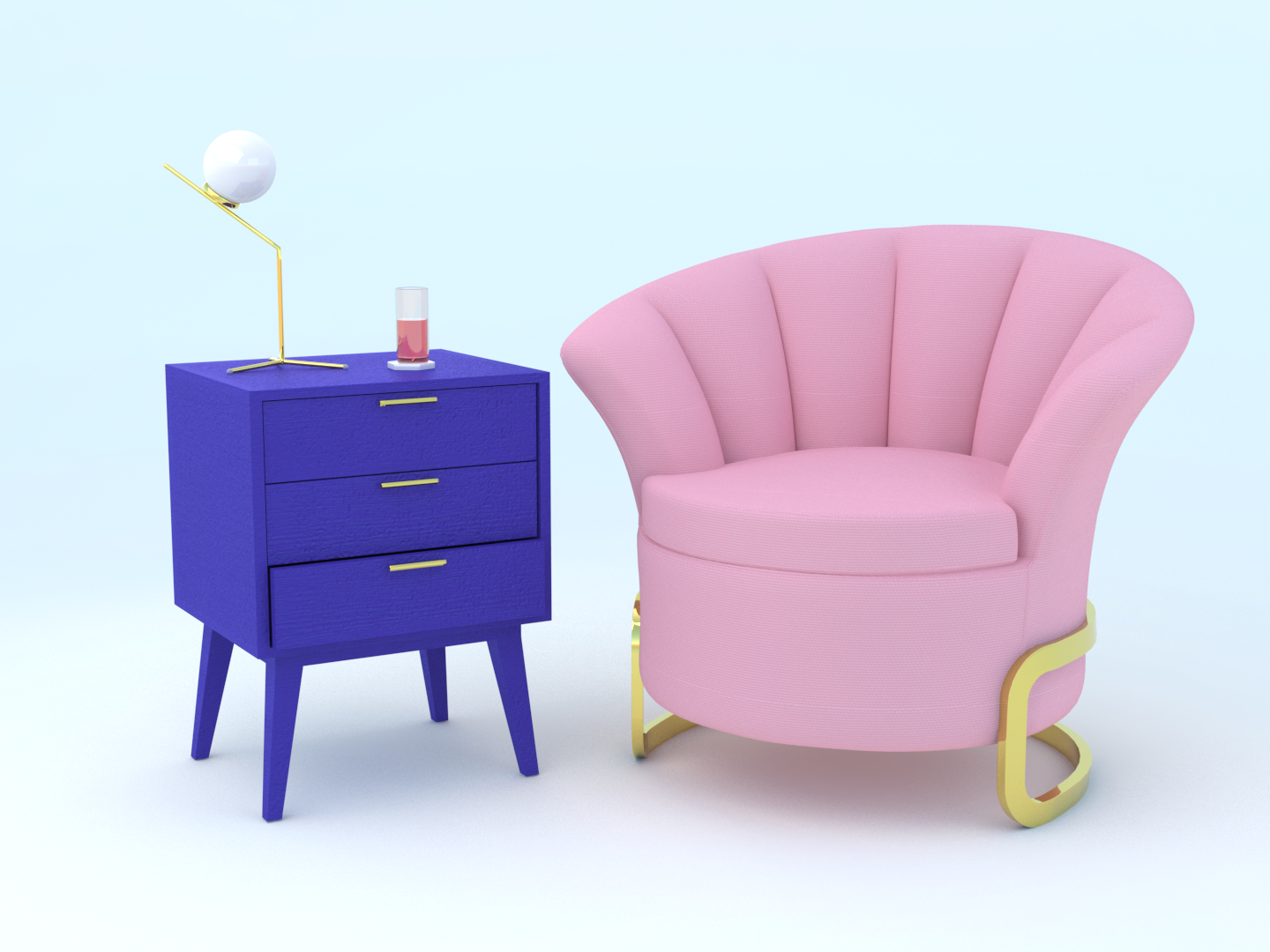 Blue Table and Pink Chair