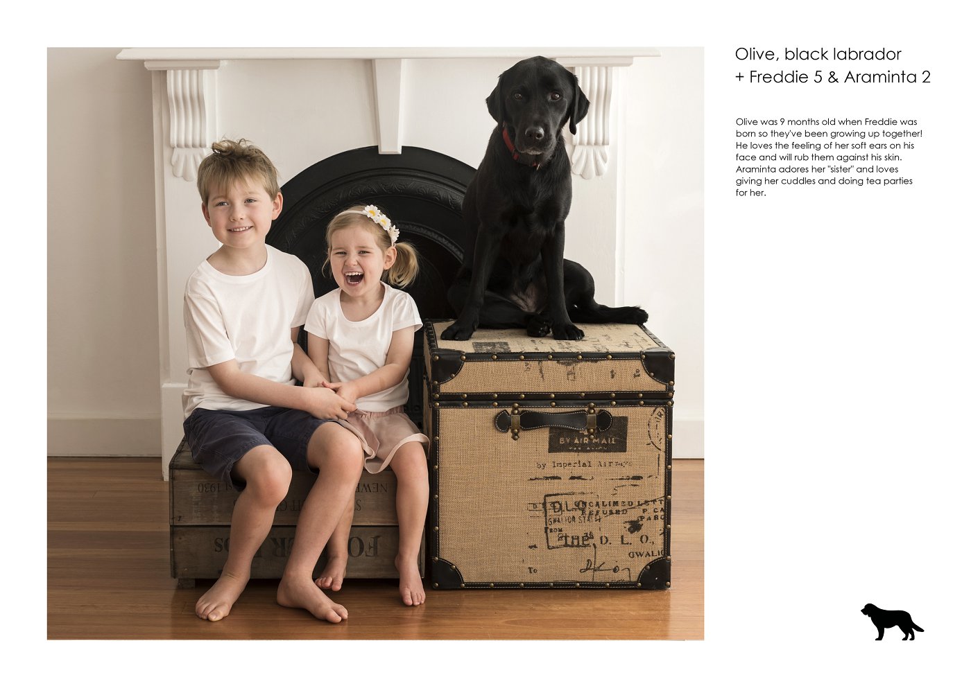 kids with dog in photo in sydney photography studio