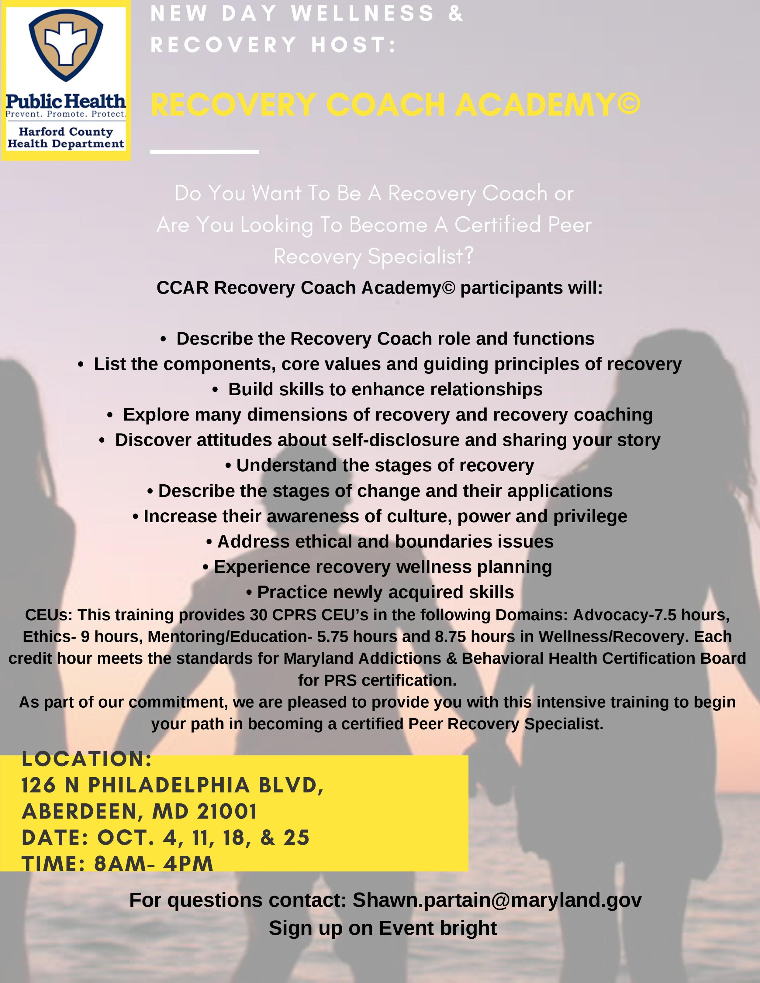 Recover Coach Academy©️ by CCAR is Here!—Starting Oct 4th — New Day  Wellness & Recovery Center
