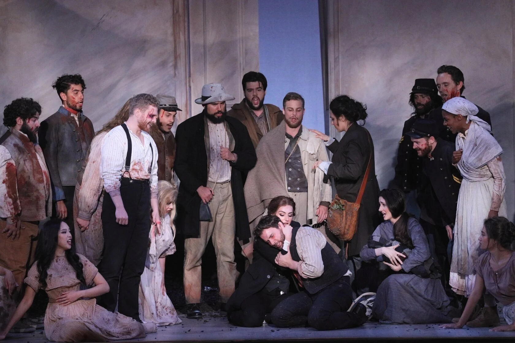  Ryan with the company of the Music Academy of the West production of Jennifer Higdon’s   Cold Mountain,   directed by James Darrah  .   