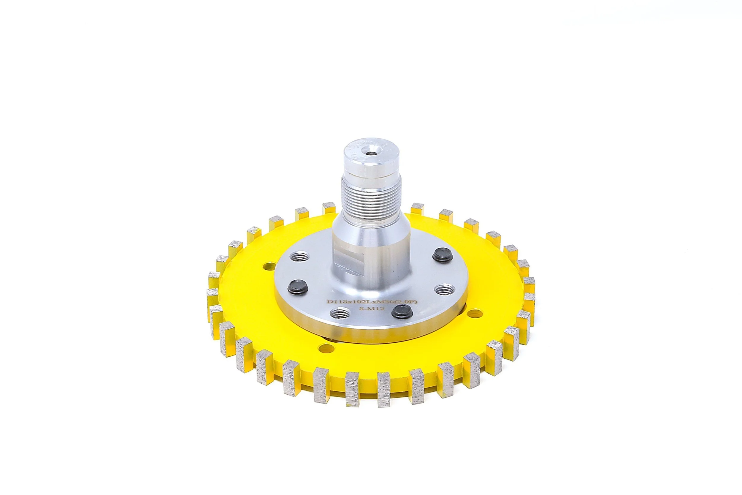 Mechanical saw blade with yellow body and silver teeth