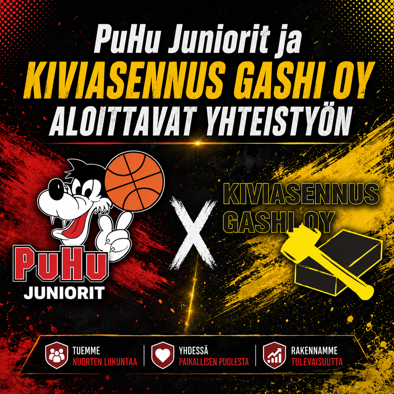 Kiviasennus Gashi ja PuHu Juniorit ry ovat sopineet yhteistyökumppanuudesta kaudelle 2026-2027