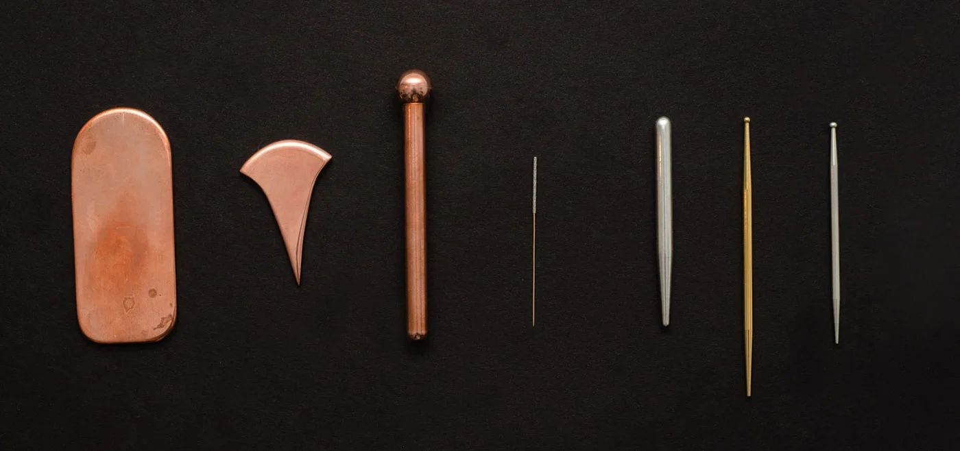 Japanese handmade non-invasive myofascial Teishen needles and Guasha devices