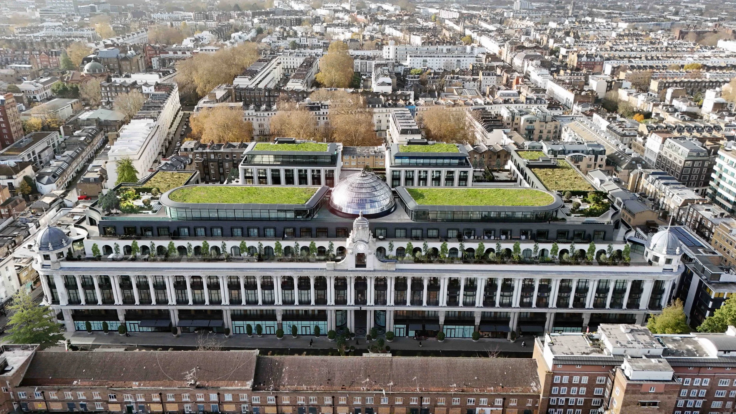  Drone photograph overlooking The Whiteley, it’s roof gardens and terraces 