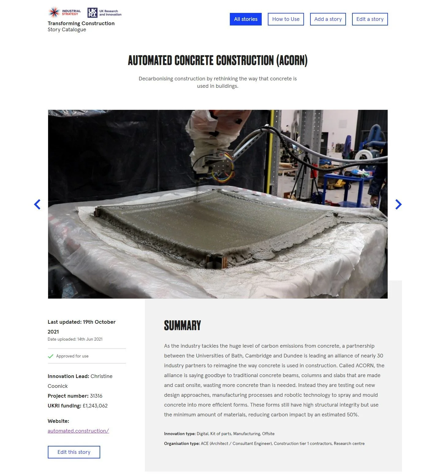 ACORN Featured in Transforming Construction Story Catalogue