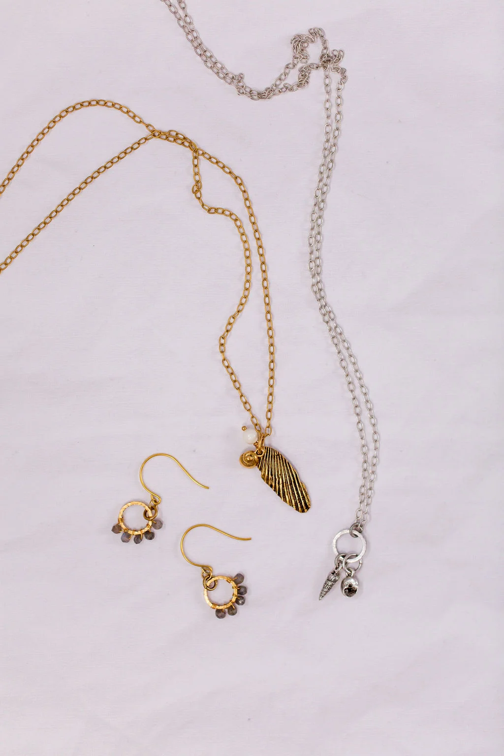 Beachcomber and Shell Seeker necklaces with Sea Glass earrings