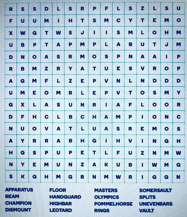 As the weather has limited us to the inside it&rsquo;s Gymnastics Wordsearch time.... Who can find the 16 words hidden??? Good luck 😉 #gymnastics #gymnast #gym #practice #sport #gymnasticsathome #skills #tumbling #training #balancing #movement #bars