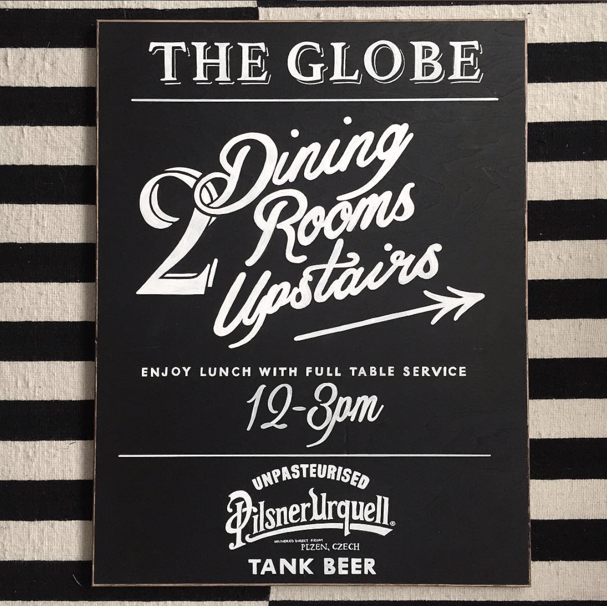 Hand painted pub chalkboard infographics and menu boards.