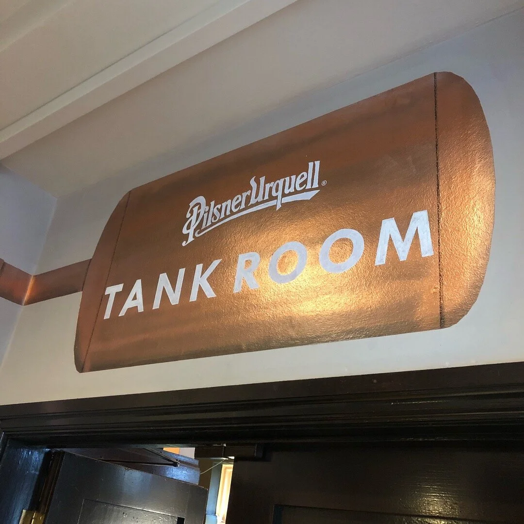 Commissioned work. Hand painted Pilsner Urquell chalkboard infographics and Tank Room graphics