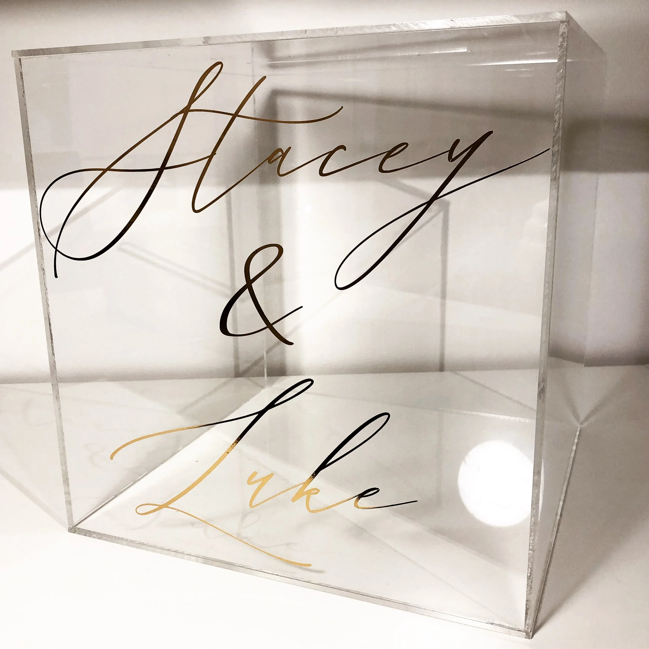 Acrylic and gold vinyl wedding card box