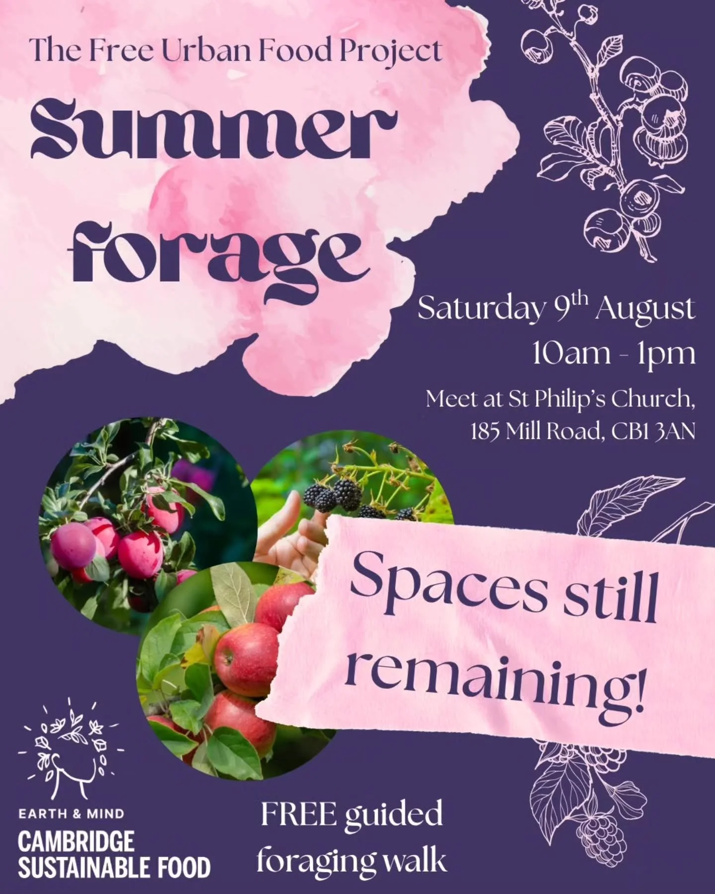 🍇🍏 SUMMER FORAGE: SPACES STILL REMAINING 🍏🍇

CSF and Earth &amp; Mind are on a mission to help people in Cambridge overcome the barriers to accessing free food by educating around the availability and abundance of edible plants in urban areas and