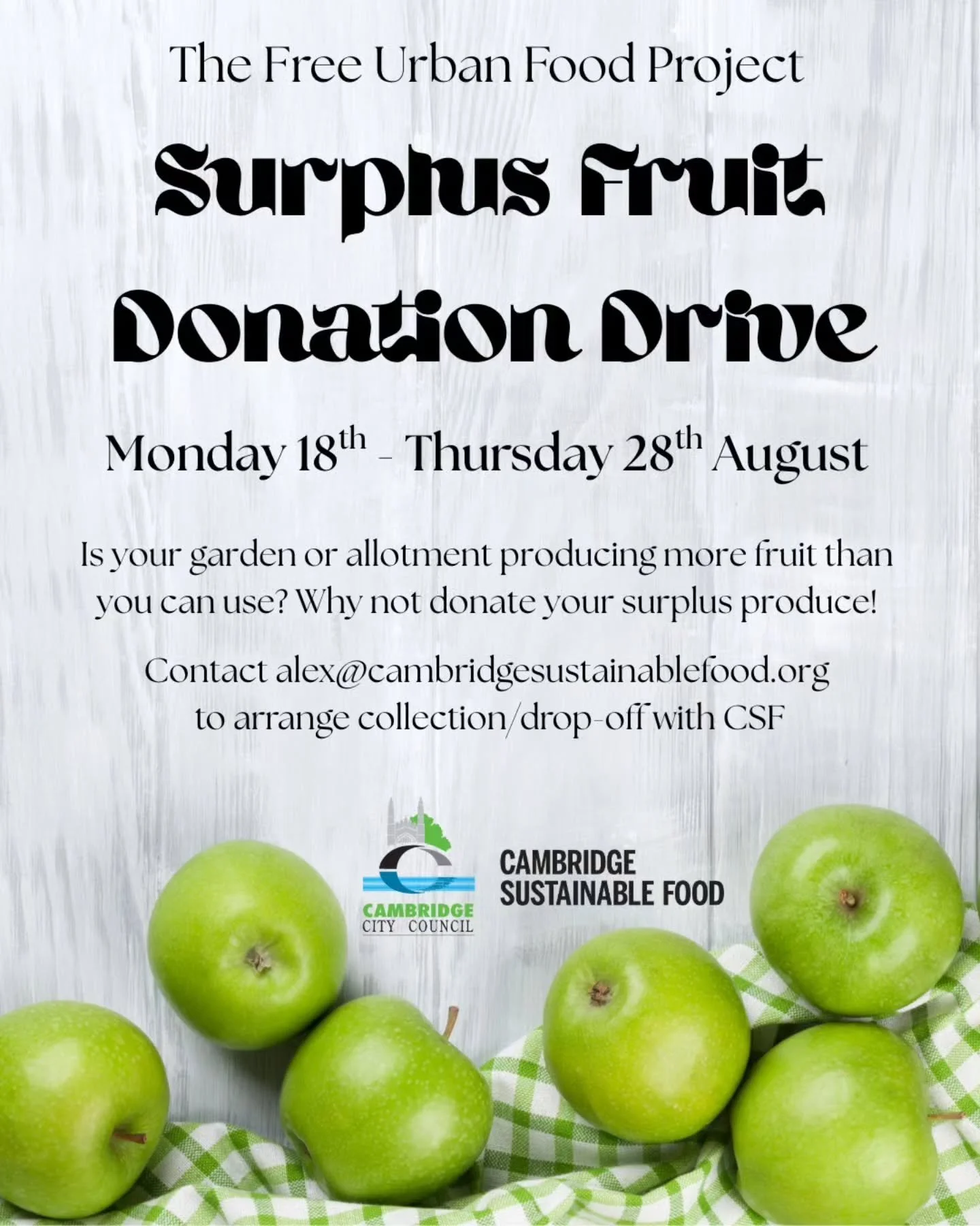 Is your garden or allotment producing more fruit than you can use? Why not donate your surplus produce to Cambridge Sustainable Food! 🍏🍒🫐🍐

Contact alex@cambridgesustainablefood.org to arrange a time to drop off your produce to our distribution h