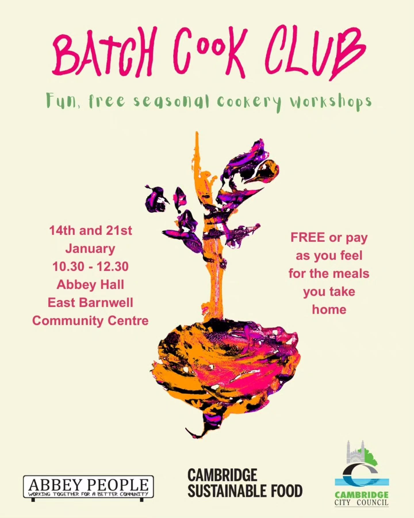 The Abbey Batch Cook Club starts next week!
Join us at East Barnwell Community Centre for our Abbey Batch Cook Club, in partnership with Abbey People and Cambridge City Council 💛

✨️Learn to cook healthy, tasty meals
🥦 Cook 2&ndash;3 seasonal recip