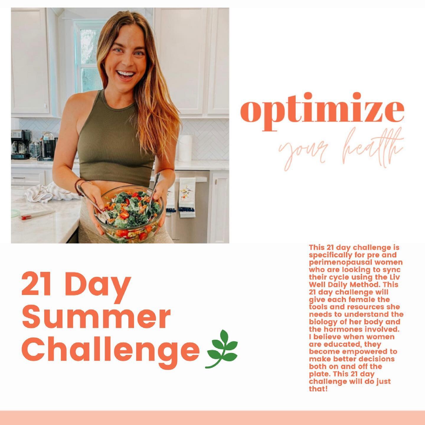 For the girl who wants to learn more about her cycle and how she can begin to live balanced and free, THIS IS FOR YOU 🥳 

Can you believe it&rsquo;s already July??? 21 Day Summer Challenge begins 7/6 and enrollment ends on the 5th. Invite your frien