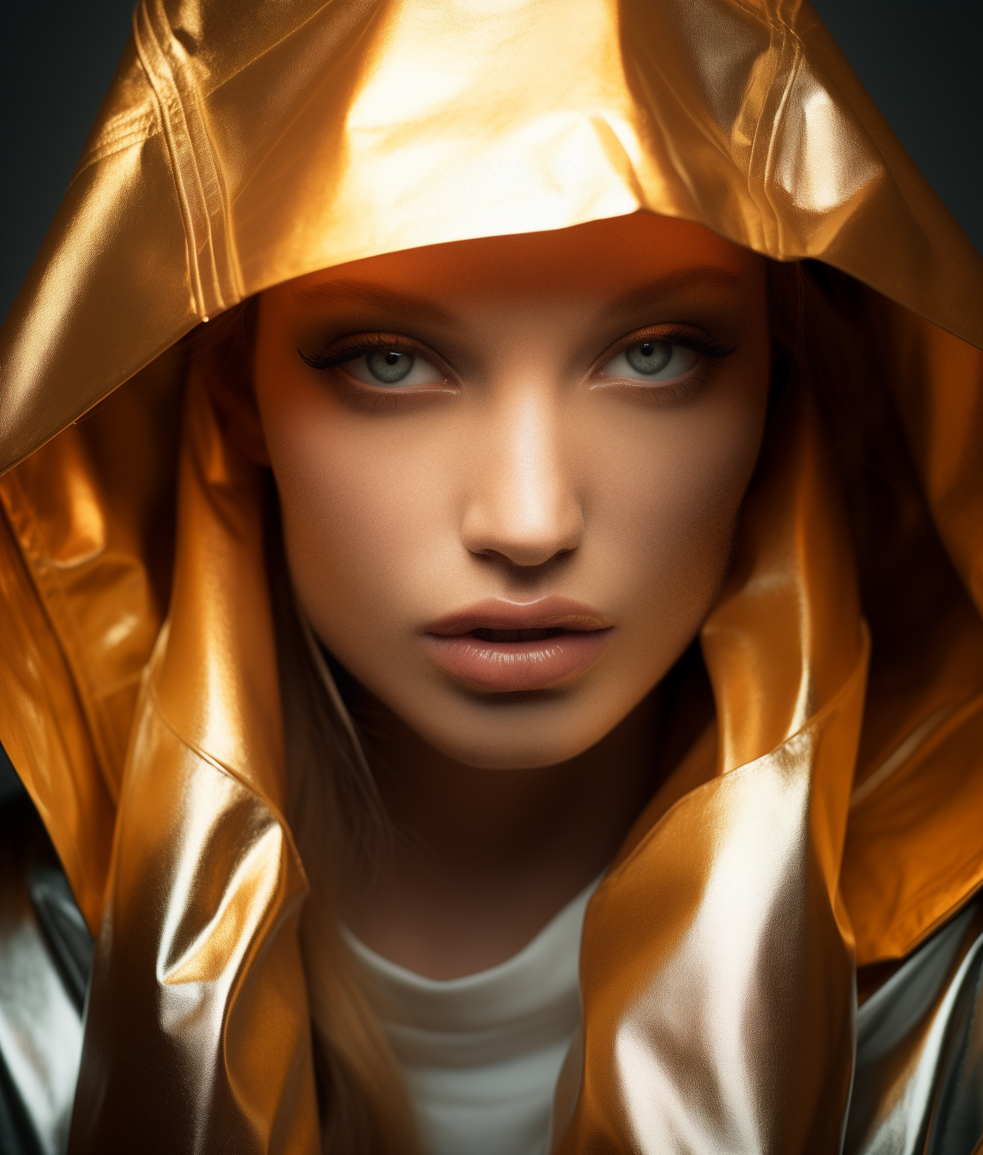 ultralove_a_woman_in_a_metallic_jacket_and_hat_in_the_style_of__d0f01cfe-9f48-41ed-9b6c-1ee4fd376adf.png