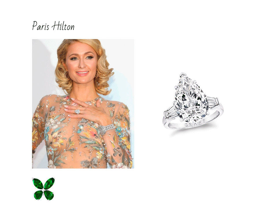 Ring featuring a 5.61 carat pear shape diamond ring with tapered baguette side stones www.graff.com