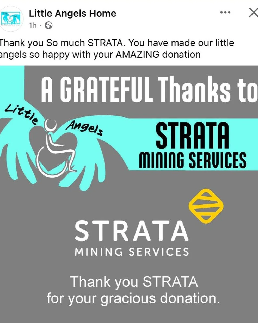 We wanted to share the heartfelt thanks from Little Angels Home to Strata Mining Services as well as bring awareness to this incredible organisation 🙌🫶.

Little Angels Home is a non-profit organisation based in Somerset West, that provides 24/7 qua