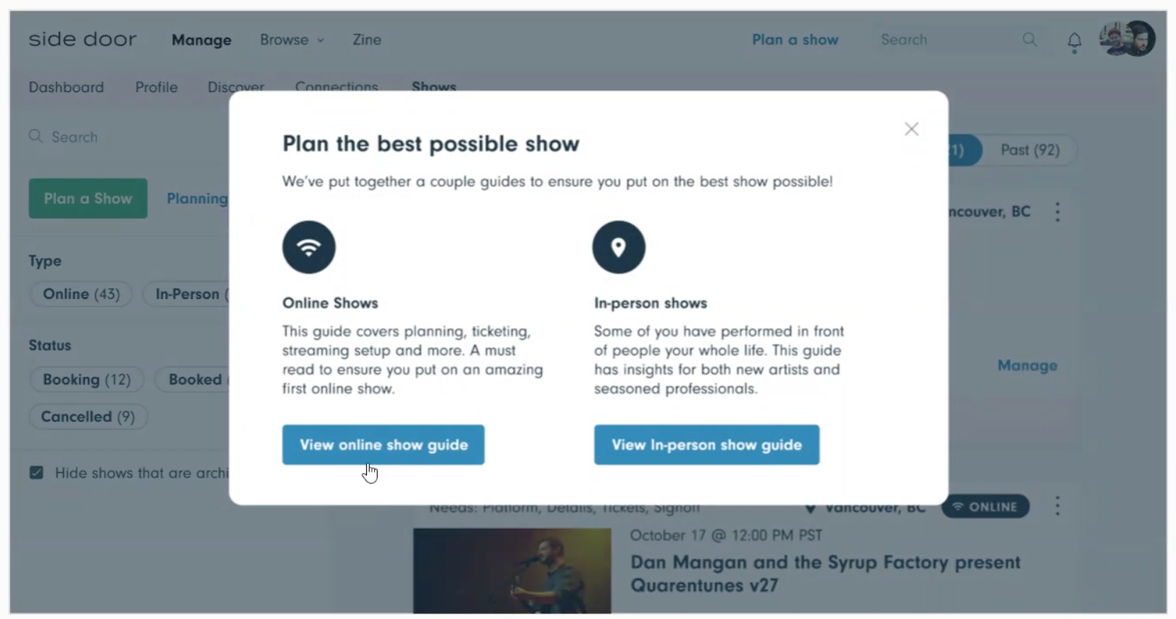 View planning tips right from the show planning page.