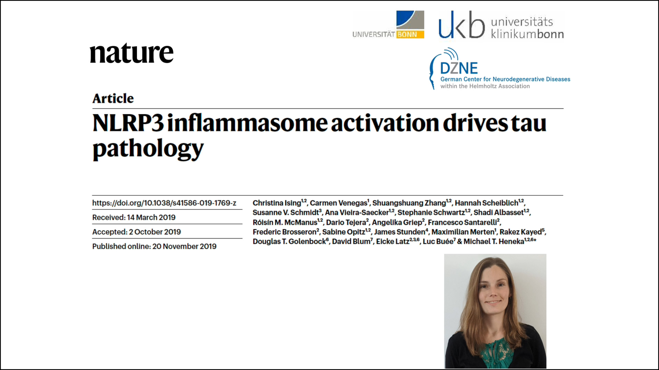 NLRP3 inflammasome activation drives tau pathology.