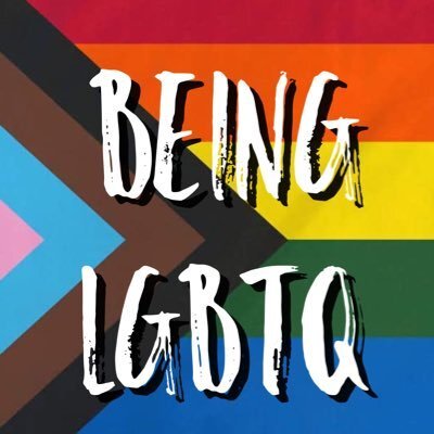  The Being LGBTQ podcat logo/cover art. The background is the gay pride flag. On top of the flag in large white letters it says “BEING LGBTQ” 