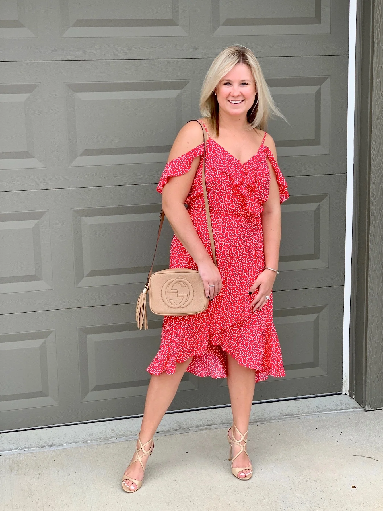 Express Printed Cold Shoulder Ruffle Wrap Midi Dress