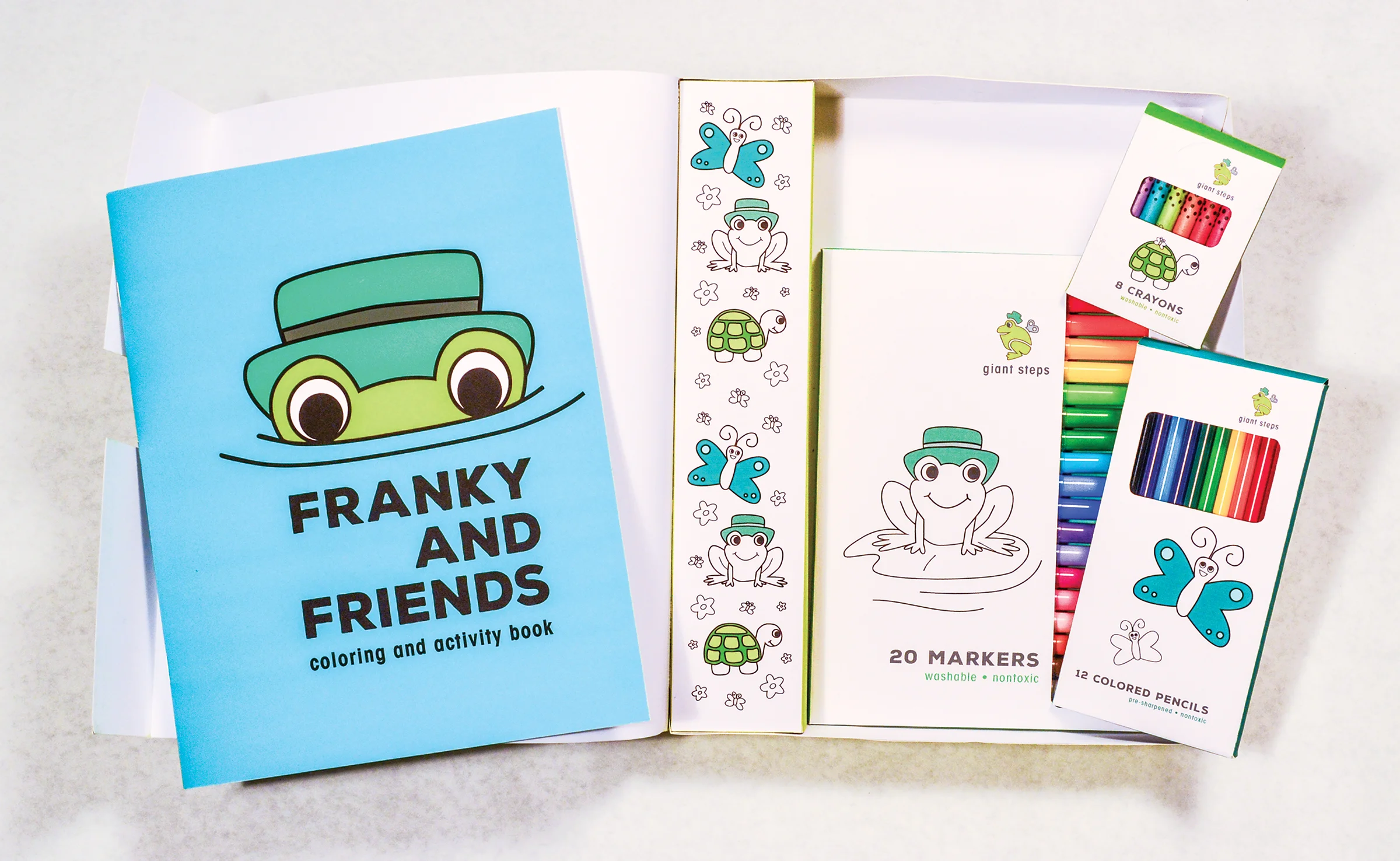 Image of Giant Steps Coloring Book, Markers, Crayons, and Colored Pencils Packaging Design