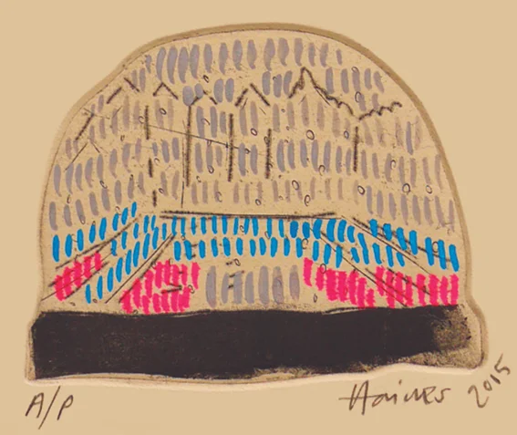 Snow Globes, (detail) 2015, hand tinted etching, 85cm x 70cm