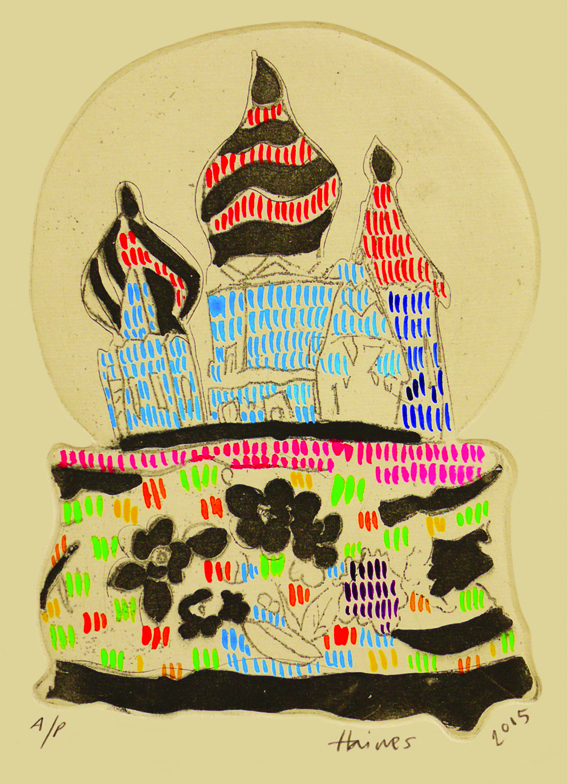 Snow Globes, (detail) 2015, hand tinted etching, 85cm x 70cm