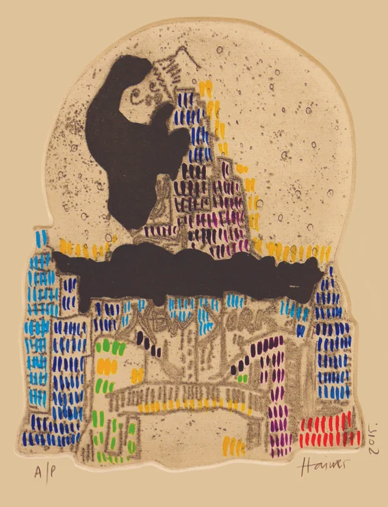 Snow Globes, (detail) 2015, hand tinted etching, 85cm x 70cm