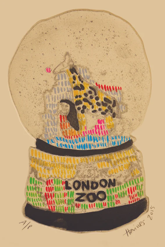 Snow Globes, (detail) 2015, hand tinted etching, 85cm x 70cm