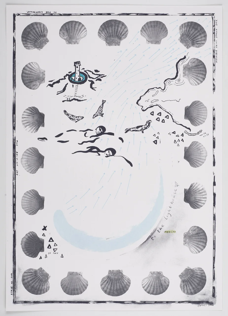 To The Lighthouse, 2017, screen and digital print with hand tinting, 42cm x 60cm