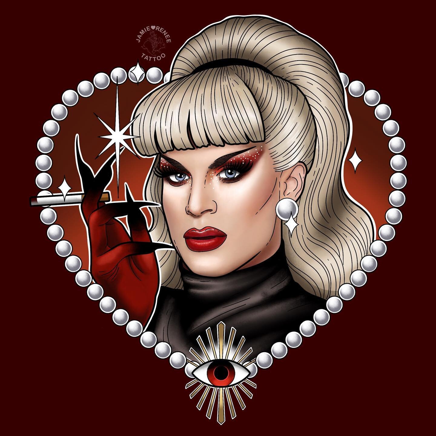 👁️❤️But your dad just calls me&hellip; KATYA❤️👁️ @katya_zamo to pair with my matching @trixiemattel ! Available for tattooing, please email jamiereneetattoo@gmail.com if keen on more info. Will be making some stickers/prints of this one in the near