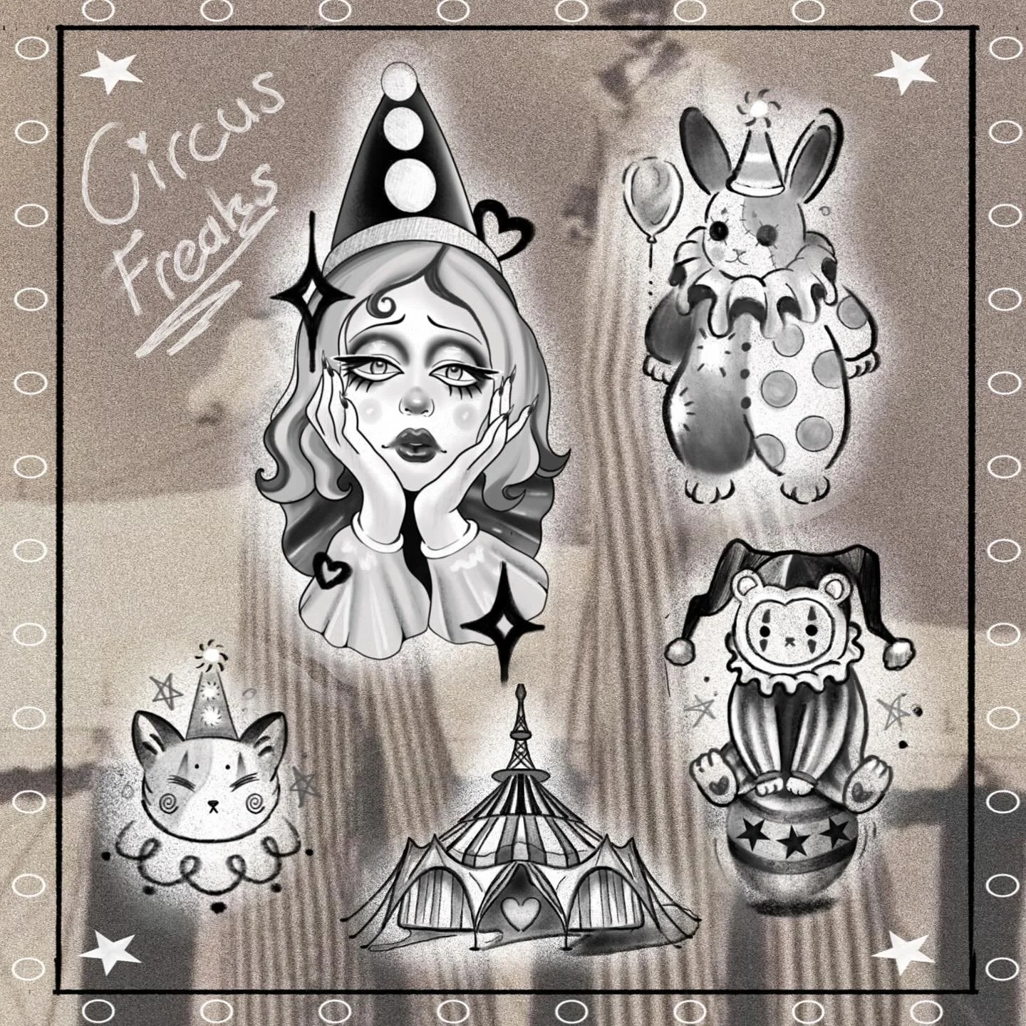 Choose your fighter- who&rsquo;s gonna protect you in the house of horrors?
(protip the bear has a sniper in his balance ball)
🎪🎡🎠

*clown cat sold*

➡️🔗Link in bio to adopt any of these super lethal deadly killers

📍@drmorsetattoo