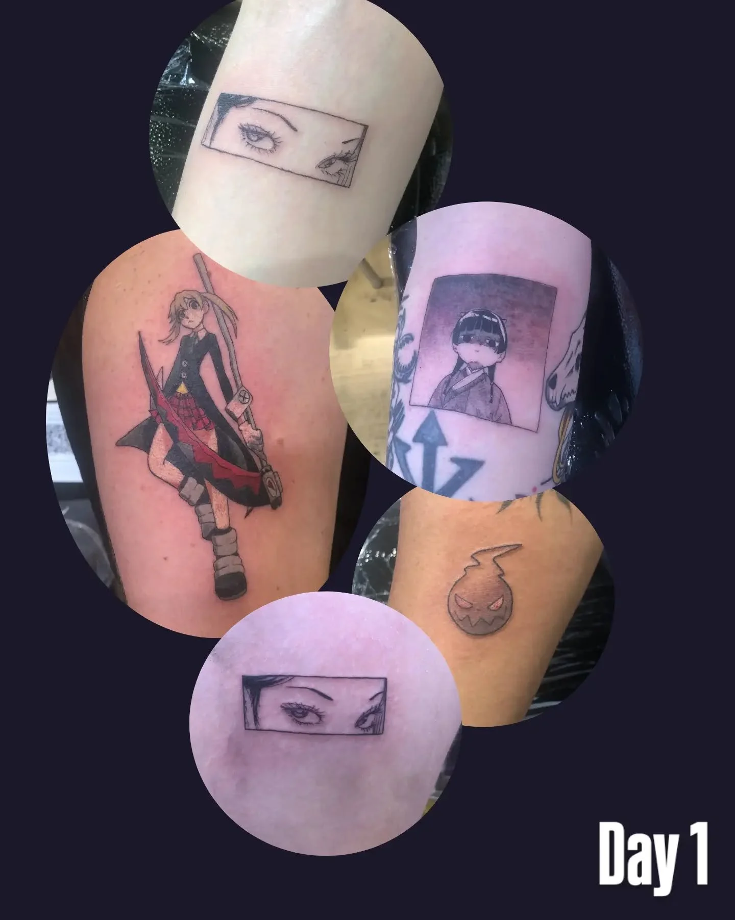 Armageddon tattoos!! I had so much fun meeting everyone and was so thrilled to be doing more anime and manga designs. I hope everyone had a ball this year and I'm looking forward to the next convention!

Studio: @drmorsetattoo 

#animetattoo #mangapa