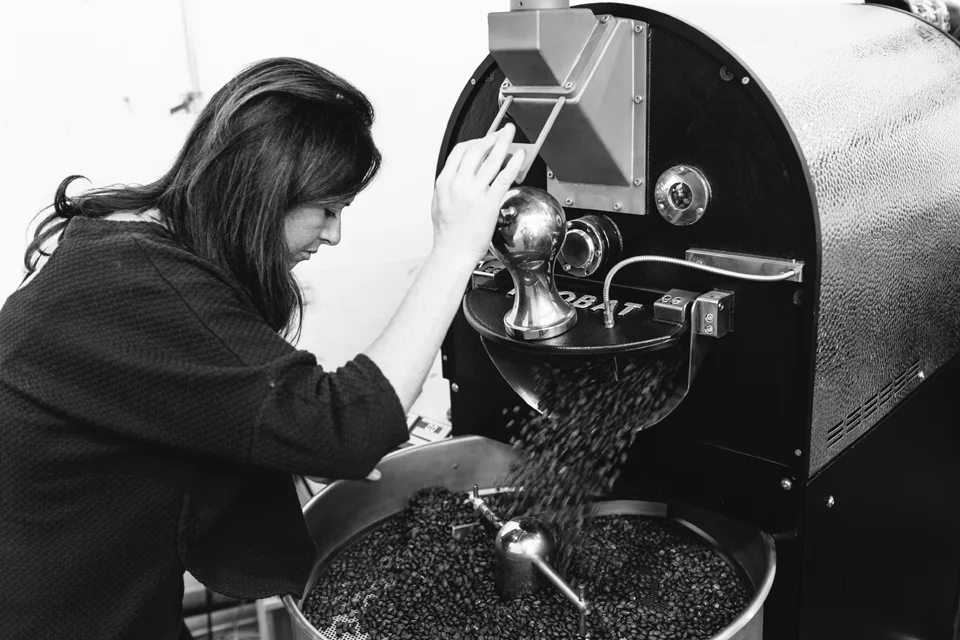 Maguire with one of her vintage Probat coffee roasters. | PHOTO: SIMONE ANNE, COURTESY OF LADY FALCON COFFEE CLUB