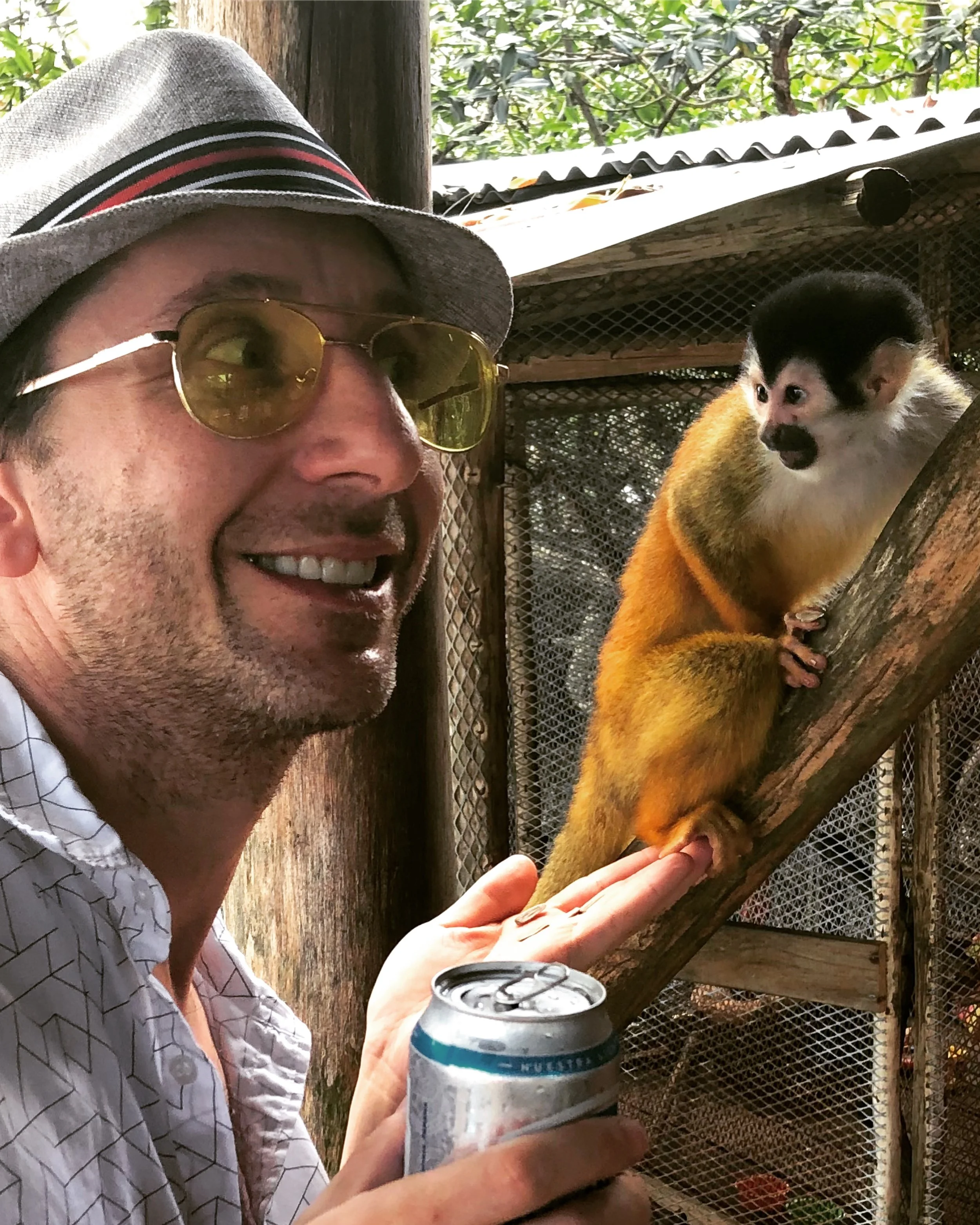 A squirrel monkey at the Monkey Island Foundation in Bocas del Toro Panama questions my intentions.