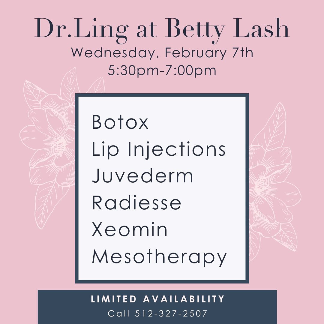 Dr. Ling will be at Betty Lash tomorrow! Call to book or book online! 💕
.
.
.
#beautyaustin #atxbeauty #atxfiller #atxbotox #austinbotox #austinmedspa #austintexas #austinblogger #atxmedspa