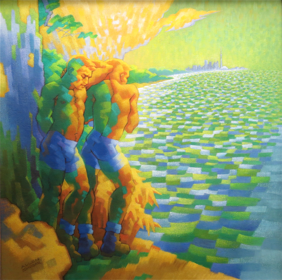 BOYS ACROSS THE BAY by Allen Shugar 40” x 40” oil on canvas