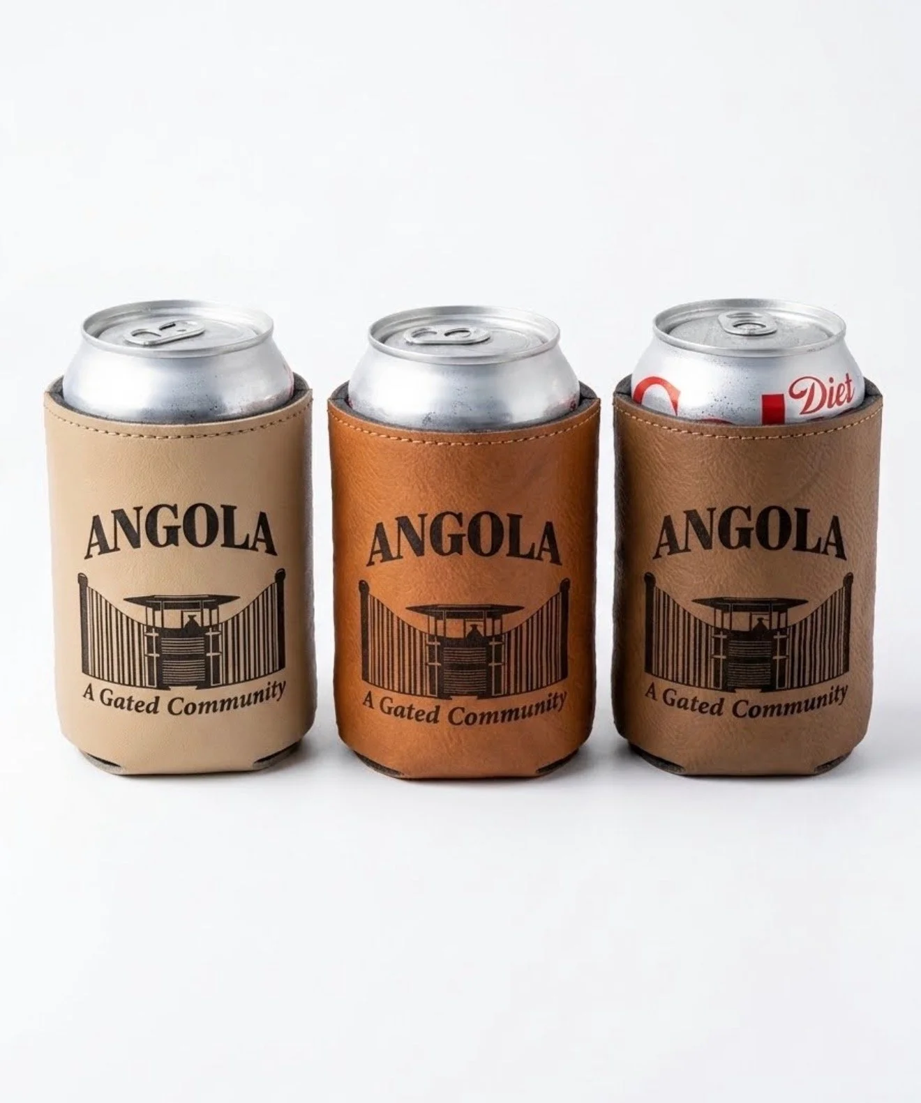 Laser Engraved Leather Gated Community Koozie