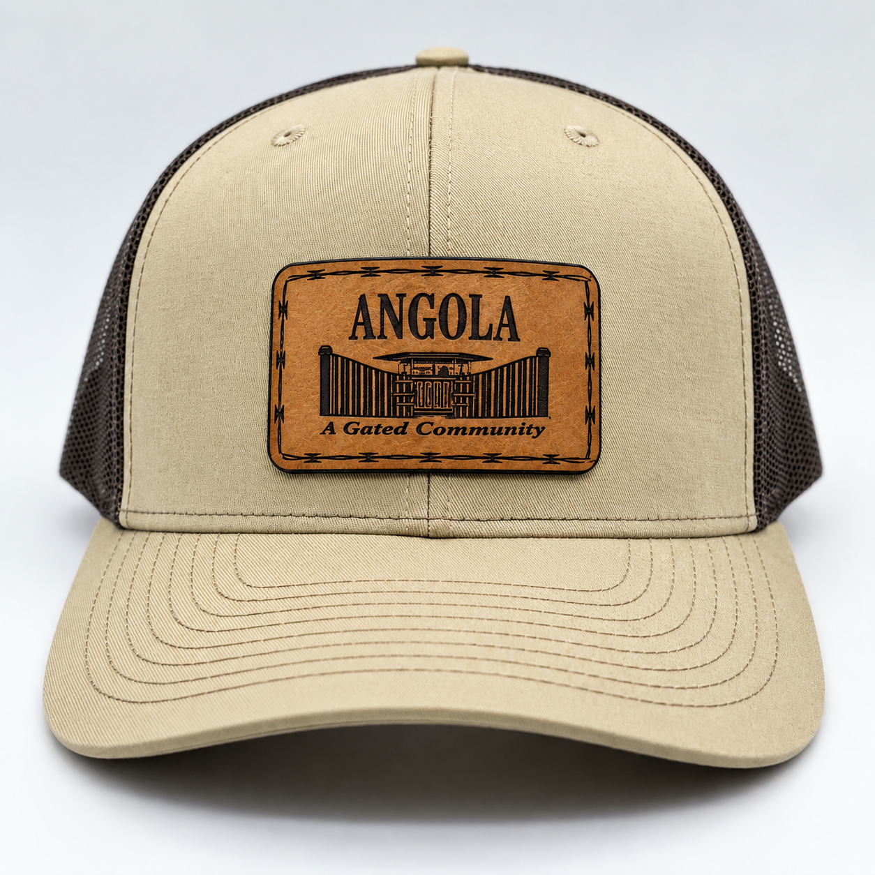 Laser Engraved Leather Patch Gated Community Richardson 112 Hat