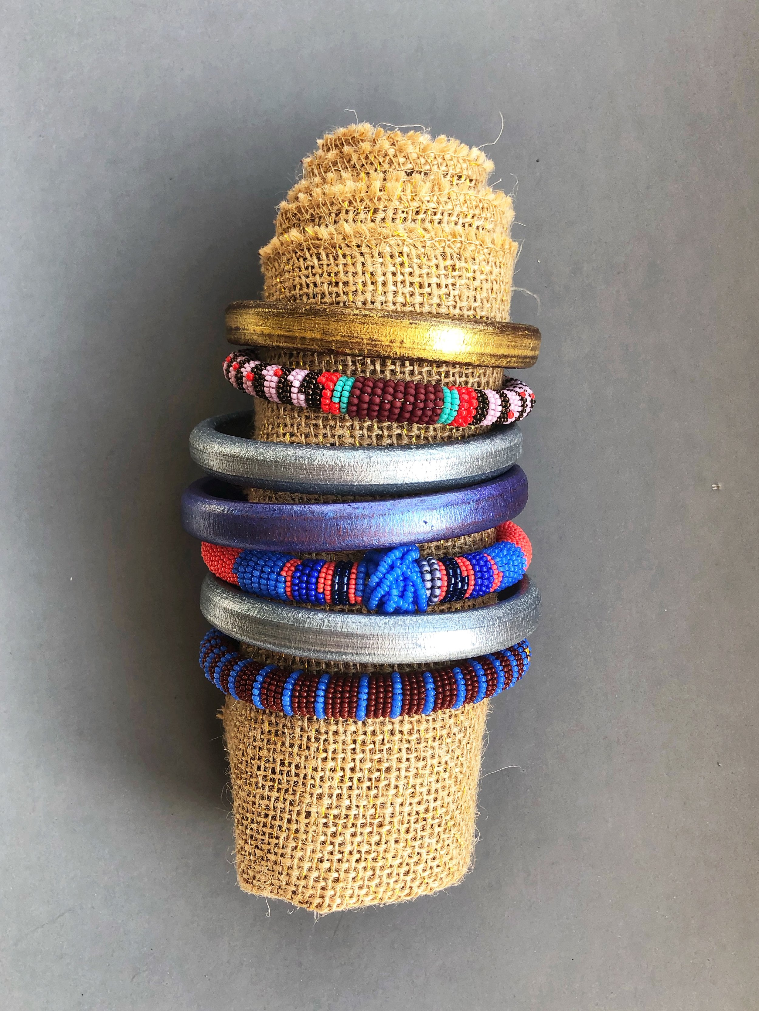 Coil and Leather Bracelet Stack
