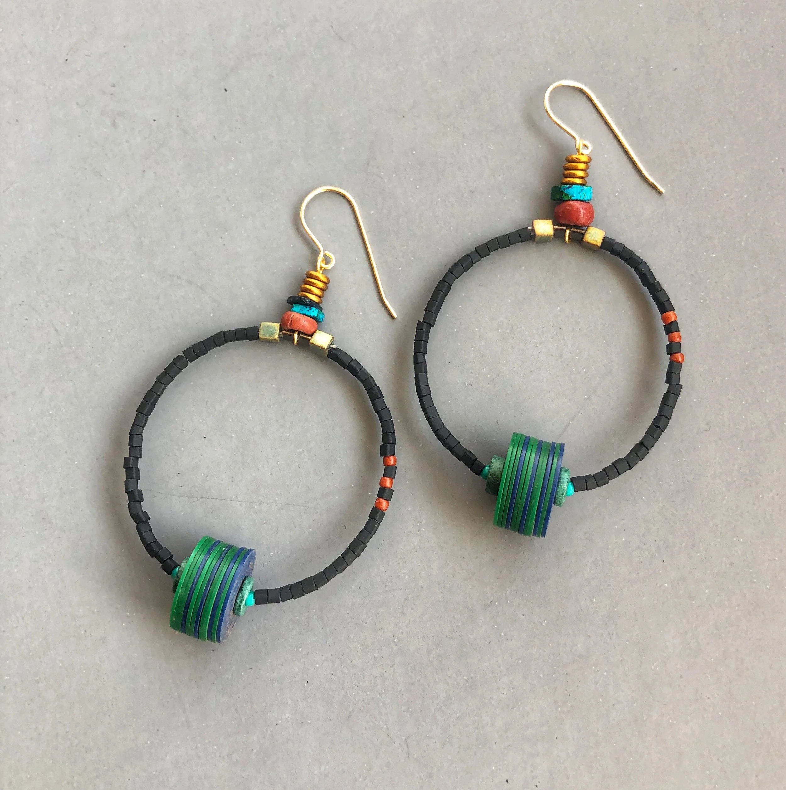 Togo Record Earrings, Green