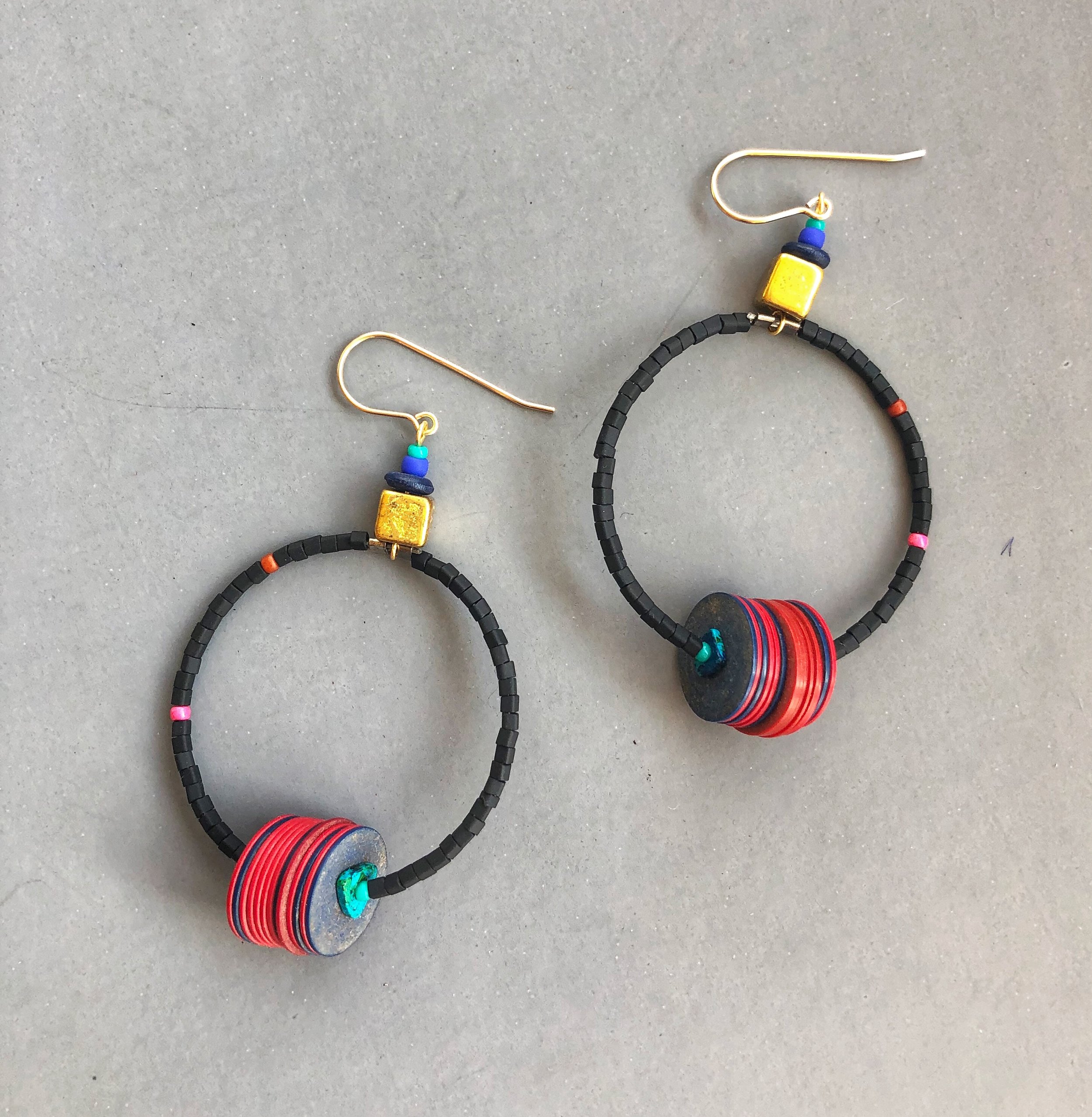 Togo Record Earrings, Red